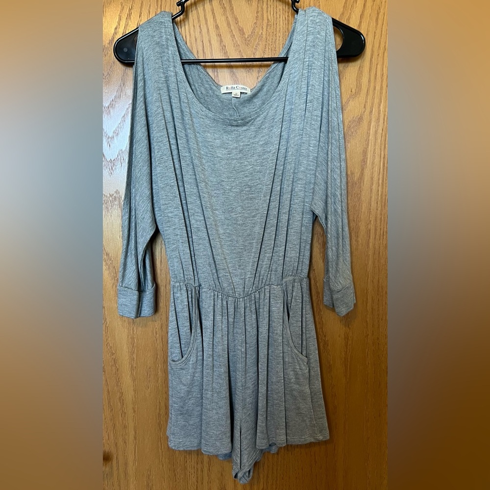 Gray Long Split Sleeve Romper